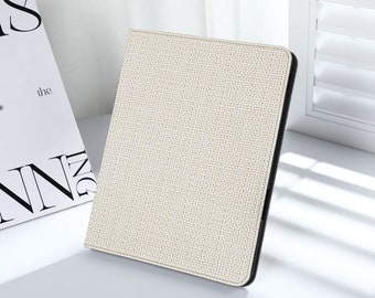 Woven Beige Leather Personalized Initials iPad Case For iPad 8 9 10th Air 4 5 Case  iPad Pro 2020 10.2 inch 12.9 Pro 11 10.9 10.5 Cover