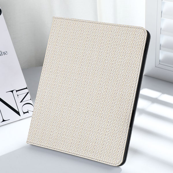 Woven Beige Leather Personalized Initials iPad Case For iPad 8 9 10th Air 4 5 Case  iPad Pro 2020 10.2 inch 12.9 Pro 11 10.9 10.5 Cover