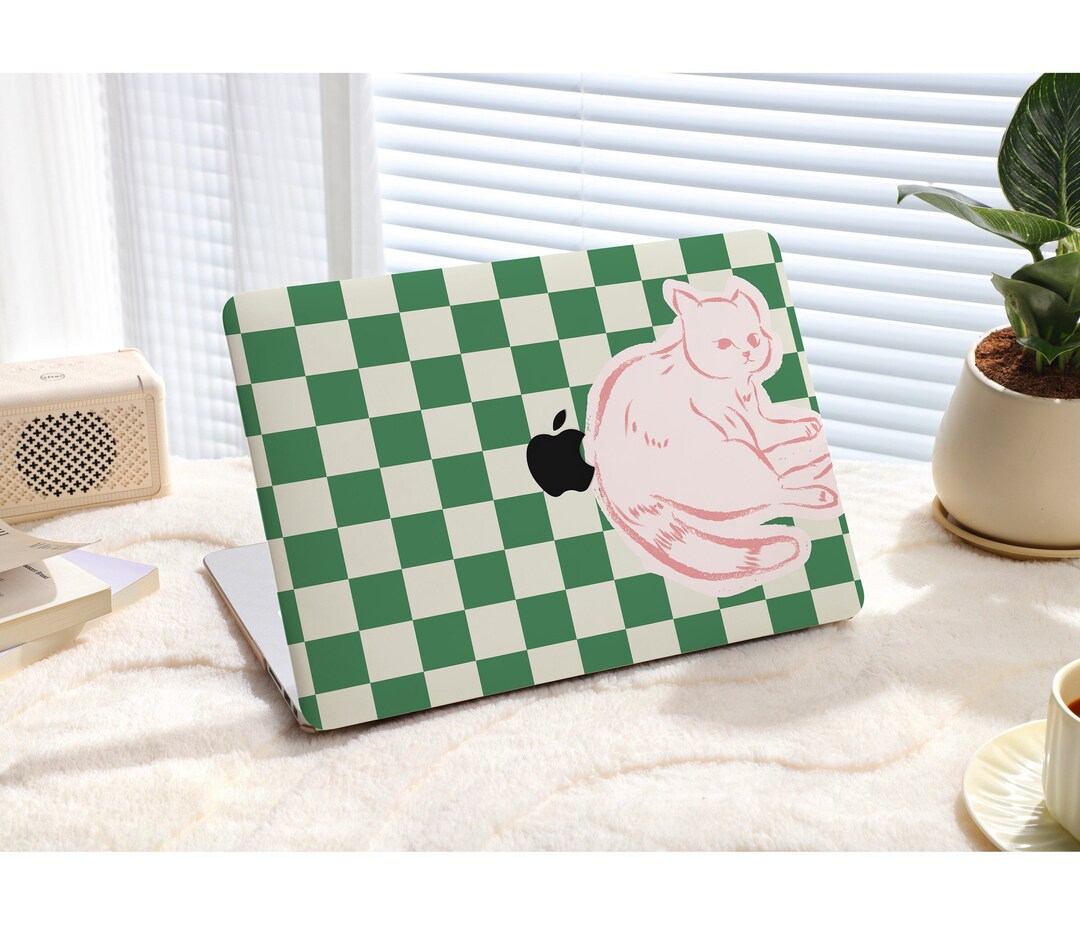 Green Checkered Kitten MacBook Case: M1/M2 Pro, Protective Hard Cover ...