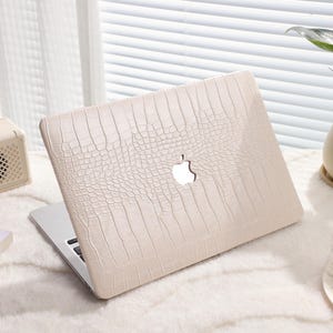 Almond Latte Crocodile Texture Macbook Case: Personalized Protective Leather