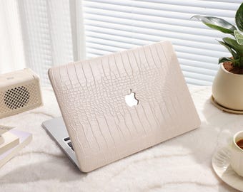 Almond Latte Crocodile Texture Macbook Case: Personalized Protective Leather