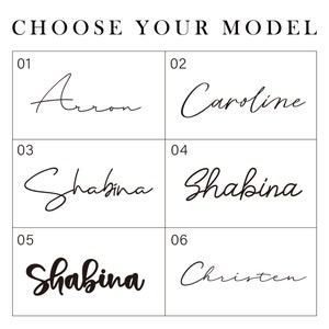 May include: A white background with six black squares. Each square has a number and a name written in cursive. The names are Arron, Caroline, Shabina, Shabina, Shabina, and Christen.