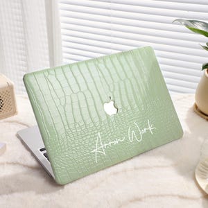 Avocado Green Crocodile Texture Mac Hard Case: Personalized Name