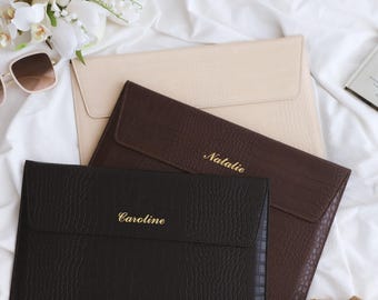 Vintage Croco Personalisierte Leder Laptoptasche, Laptoptasche für 13 14 15 16 Zoll, MacBook Air & Pro Sleeve, Geschenke für ihre Mutter