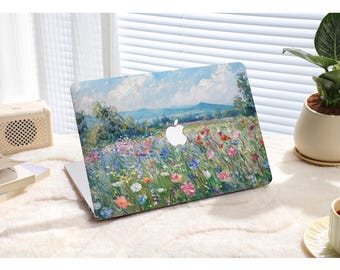 Funda para MacBook con diseño de campo de flores: funda protectora floral personalizada