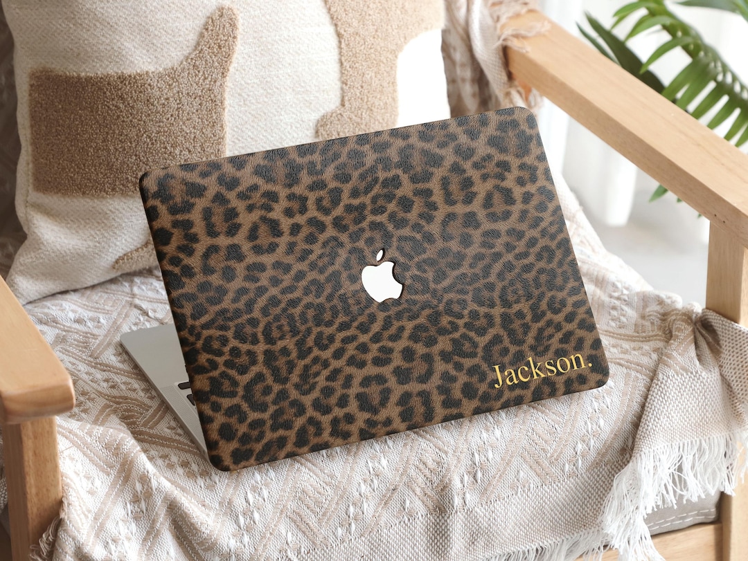 Leopard Muse Leather Personalized Initial MacBook Case, 2022-2025