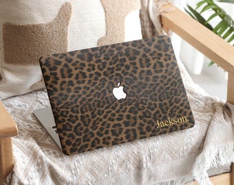 Leopard Muse Leder MacBook Hülle, 2022-2025 MacBook M4 Air 13.6 Zoll Hülle Laptop Hülle, M5 Pro 14 A3434 Hülle