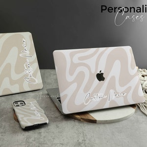 Beige Abstract Line Art New Pro Mac Hard Protective Case Personalized Name For MacBook Air 11/13 Pro13/14/15/16 2008-2021 12 Inch image 2