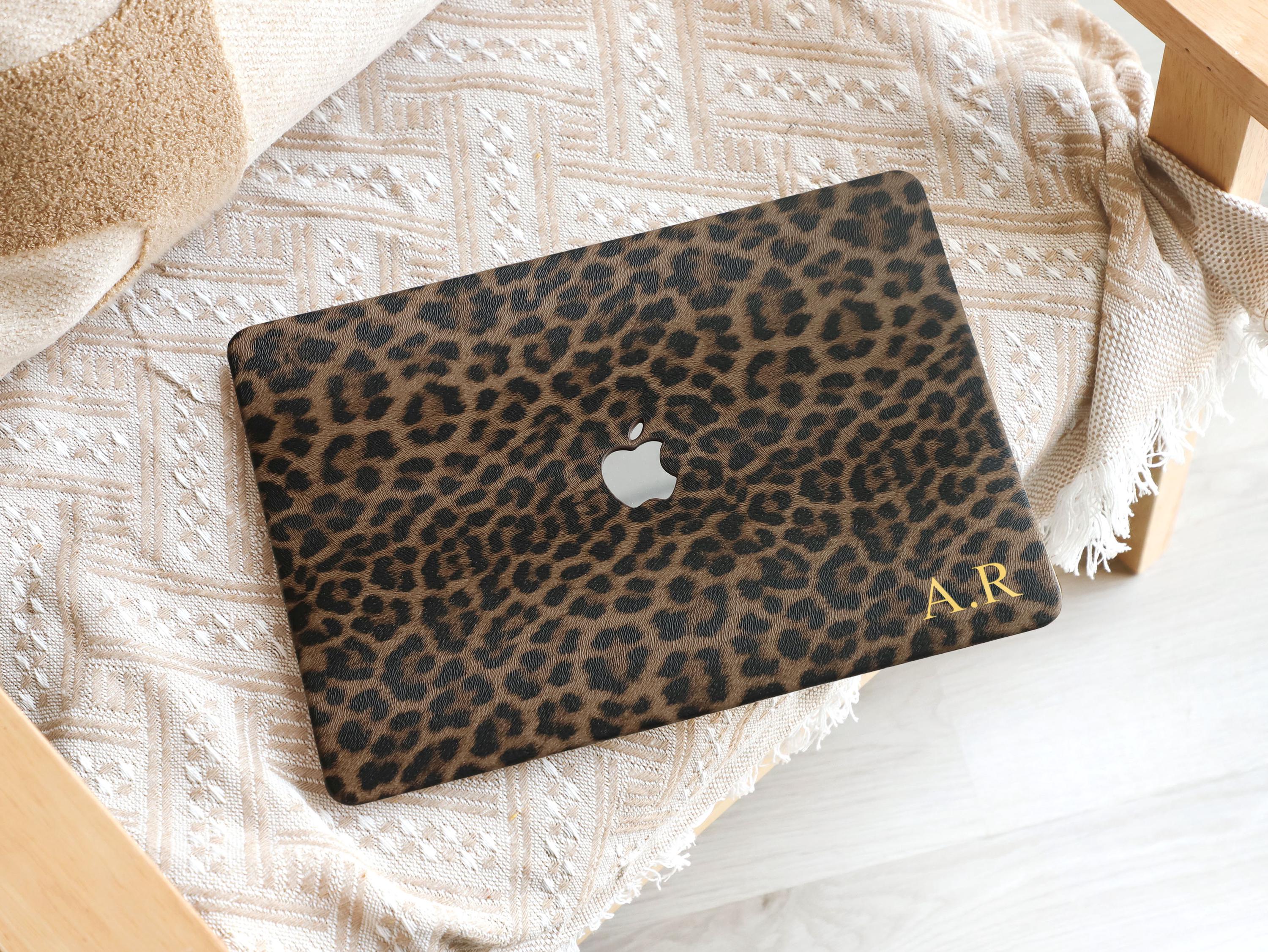 Leopard Muse Leather Personalized Initial MacBook Case, 2022-2025