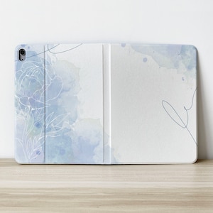 Light Blue Ink Flowers Personalized Custom Initials Name Flip Apple iPad Case For Air 4 iPad Pro 2020 10.2 inch 12.9 Pro 11 10.9 10.5Cover