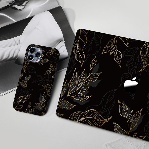 Black Gold Abstract Leaf MacBook Case Personalized Name For Macbook Air 11/13 MacBook Pro13/14/15/16 Case  2008-2022 12 Laptop
