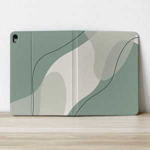 Líneas geométricas verdes personalizadas Iniciales personalizadas Nombre Flip Apple iPad Funda para Air 4 iPad Pro 2020 10.2 pulgadas 12.9 Pro 11 10.9 10.5 Cubierta