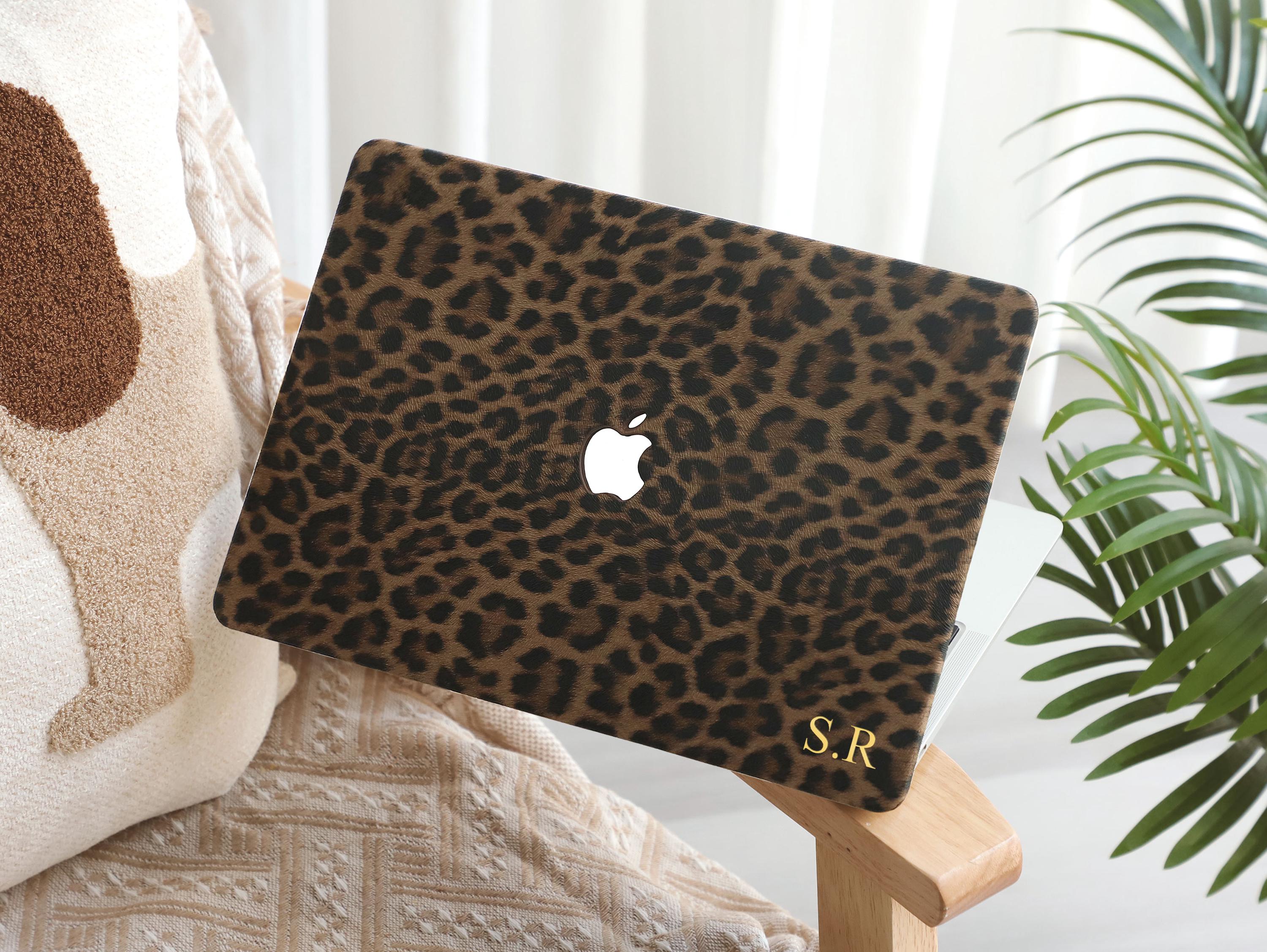 Leopard Muse Leather Personalized Initial MacBook Case, 2022-2025