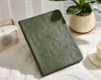 Green Leather iPad Case: Personalized Initials Cover