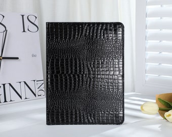 Dark Black Leather iPad Case: Personalized Initials iPad Cover