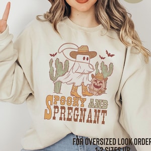 Western Cowboy Halloween Fall Pregnancy Announcement Sweatshirt, Halloween baby reveal shirt, mom to be crewneck, Spooky Pregnant sweater.