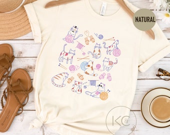 Knitting Kitties T-shirt, Knitting All Day Tee, Gift For Cat Lover, Funny Tee for Crafter, Mother’s Day Gift, Knitting Tshirt Yarn Lady Gift
