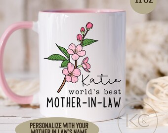Personalized Mother in Law Mug, World’s Best Mother in Law Custom Name Gift from Daughter Son in Law Mug, Mom Coffee Mugs, Mother’s Day Gift