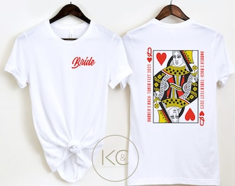 Personalized Front and Back Print Playing Cards Tees, Queens Tshits, Custom Girls Trip Vegas Bridal Party Tees, Group Halloween T-shirts.