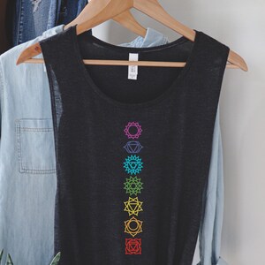 Chakras yoga tank top, seven chakra tank, zen meditation top,  workout tank, zen hippie shirt, namaste tank, yoga teacher gift