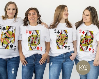 Queen of Hearts  Spades Clubs Diamonds Matching Card Tees, Friends Halloween T-shirts, Matching Playing Cards Shirts,  Halloween TShirts.