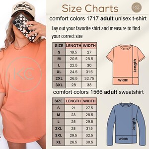 Może przedstawiać: Tabele rozmiar&oacute;w dla unisexowych t-shirt&oacute;w i bluz dresowych dla dorosłych. Tabela zawiera wymiary długości i szerokości w centymetrach dla rozmiar&oacute;w S, M, L, XL, 2XL i 3XL. Na zdjęciu widać r&oacute;wnież osobę w brzoskwiniowej koszulce.