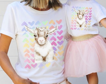 Mother and me goat with hearts T-shirt, cute goat shirt for mother and daughter gift for a goat lover, shirt Mother’s Day Christmas gift tee