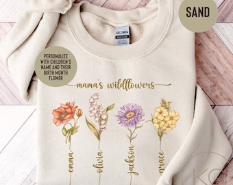 Custom Birth Month Flower Sweatshirt, Mom’s Garden Flower Crewneck, Mom Grandma Christmas Gift, Personalized Gift For Mom Grandma Sweater.