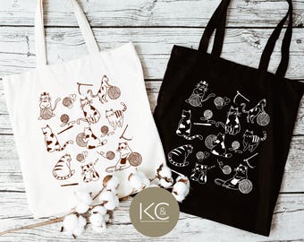 Crochet and Cats Tote Bag, Crochet All Day Tote, Gift For Cat Lover Crochetier, Funny Crochet Gift, Mother’s Day Gift, Crochet Bag.