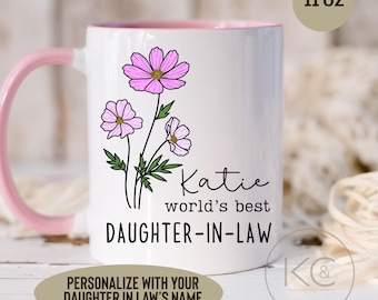 Personalized Dughter in Law Mug, World’s Best Daughter in Law Custom Name Gift from Mother in Law Mug, Mom Coffee Mugs, Mother’s Day Gift.