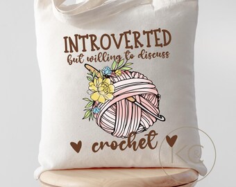 Funny Crochet Tote Bag, Crochet All Day Tote, Gift For Crochetier, Crazy Yarn Lady, Funny Crochet Gift, Mother’s Day Gift, Crochet Tote Bag.