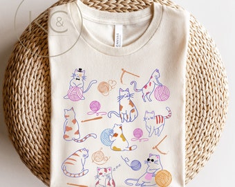 Crochet and Cats T-shirt, Crochet All Day Tee, Gift For Cat Lover Crochetier, Funny Crochet Gift, Mother’s Day Gift, Crochet Tshirt.