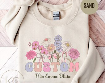 Personalized Sweatshirt, Custom Name Grandma Sweater, Personalized Grandmother Crewneck with kids Names, Gifts For Grandma Nana Gigi Mimi