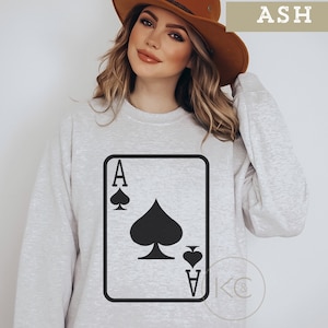 Ace of spades Graphic sweatshirt |  Playing Cards crewneck | Gift for poker player| casino card player sweater, Womens card sweatshirt.