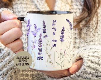Pressed Lavender Flower Mug, Boho Wildflowers Cottagecore Coffee Mug, Vintage Botanical Tea Cup, Gift for Grandmother, Mother’s Day Gift Mug