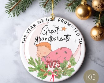 First Christmas as Great Grandparents Ornament, Girl Baby Gender Reveal Gift, Great Grandparents Ornament, Holiday Keepsake Gift.