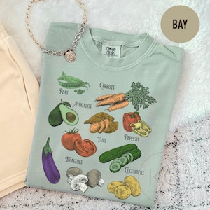 Vintage Vegetable T-Shirt, Gardening Shirt, Vegan Foodie Clothing, Eat More Plants,  Graphic Garden shirt Farmers Market Comfort Colors® Tee