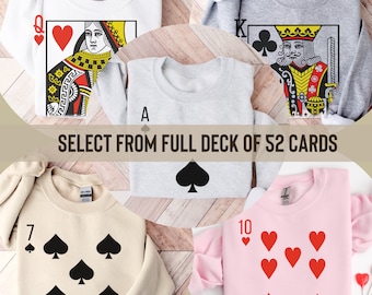 Deck of Cards Group Costume Sweatshirts, Poker Outfit Cards Crewneck, Bridge Cards Costume, Matching Playing Cards for Casino Party Sweaters
