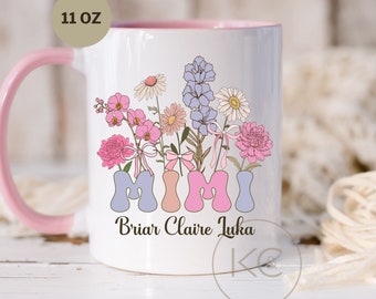 Mimi Mug With Grandkids Names, Personalized Mimi Wildflowers Mug,Grandkids Names Mug,Custom Grandma Coffee Mug,Mother’s Day Gift,Mimi Gift.