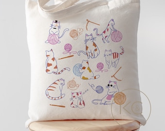 Crochet and Cats Tote Bag, Crochet All Day Tote, Gift For Cat Lover Crochetier, Funny Crochet Gift, Mother’s Day Gift, Crochet Bag.