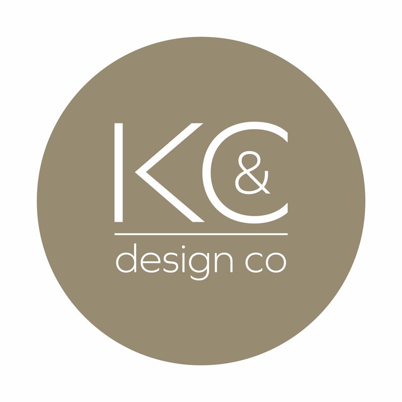 May include: A brown circle with a white logo that says "KC & design co" in a minimalist font.