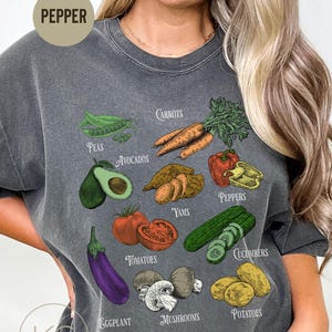 Vintage Vegetable T-Shirt, Gardening Shirt, Vegan Foodie Clothing, Eat More Plants,  Graphic Garden shirt Farmers Market Comfort Colors® Tee