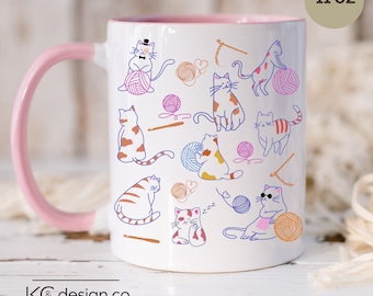 Crochet and Cats Mug, Crochet All Day Coffee Mug, Gift For Cat Lover Crochetier, Crochet Gift, Mother’s Day Gift, Cute Kitty Coffee Mug.