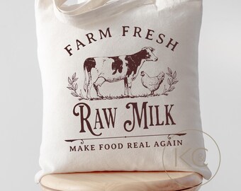 Raw Milk Farmers Market Tote, Homesteading Tote Bag, homesteader quote Bag, gift for a farmer, off the grid Tote, Crunchy Mama Gift Tote.
