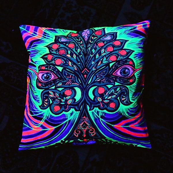 UV aktiv Kissenbezug Baum des Lebens Schwarzlichtkissen Trippy deko leuchtender psychedelischer Kissenbezug DMT Kissen mit leuchtenden Farbe