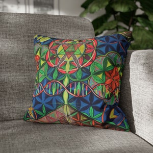 UV-aktiver Flower of Life Kissenbezug Schwarzlicht Kissen heilige Geometrie Neonfarben Psychedelic Dekor Trippy UV-Kunst Kissenhülle DNA man