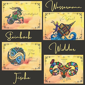 Postkarte Sternzeichen Grußkarte Set Zodiac Signs Postkarten Tierkreiszeichen Postkarten Set Geburtstag Karten Weihnachten Geschenk 12 stück