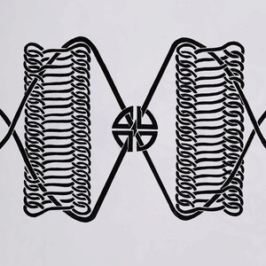 May include: Black and white illustration of a Celtic knot design with two interlocking loops on either side. The knot is in the center of the image and is surrounded by a white background.