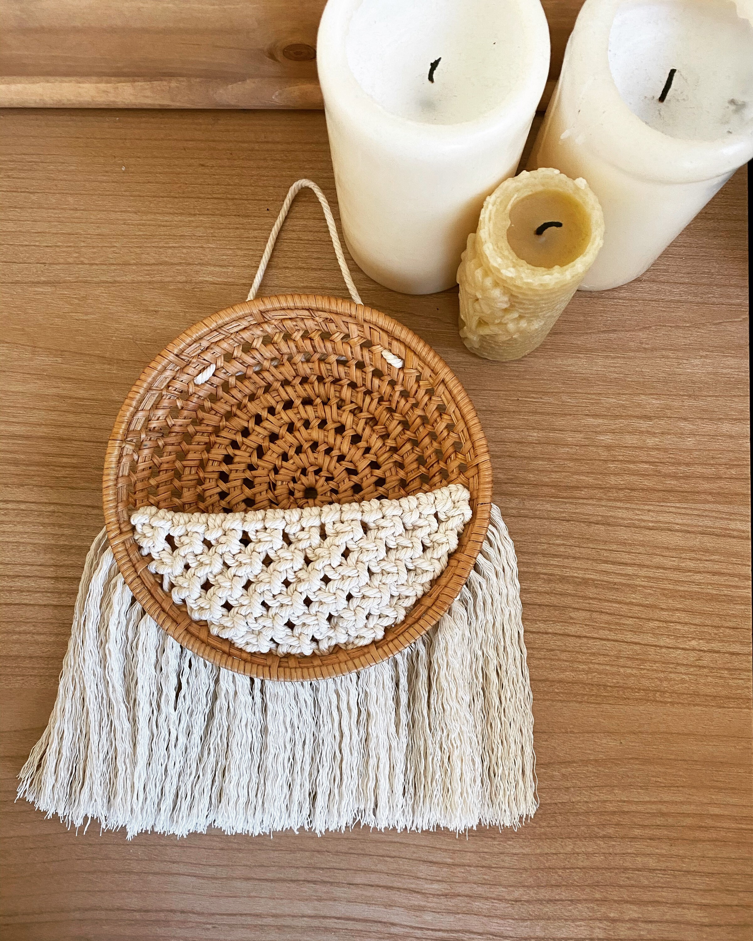 macrame hanging toy basket