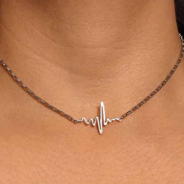 Stainless Steel EKG Necklace, ECG, Medical Student, Nurse, Gift, Heart Beat, Hope, Charm, Pendant, Durable, Quality, Extension Chain, BLM